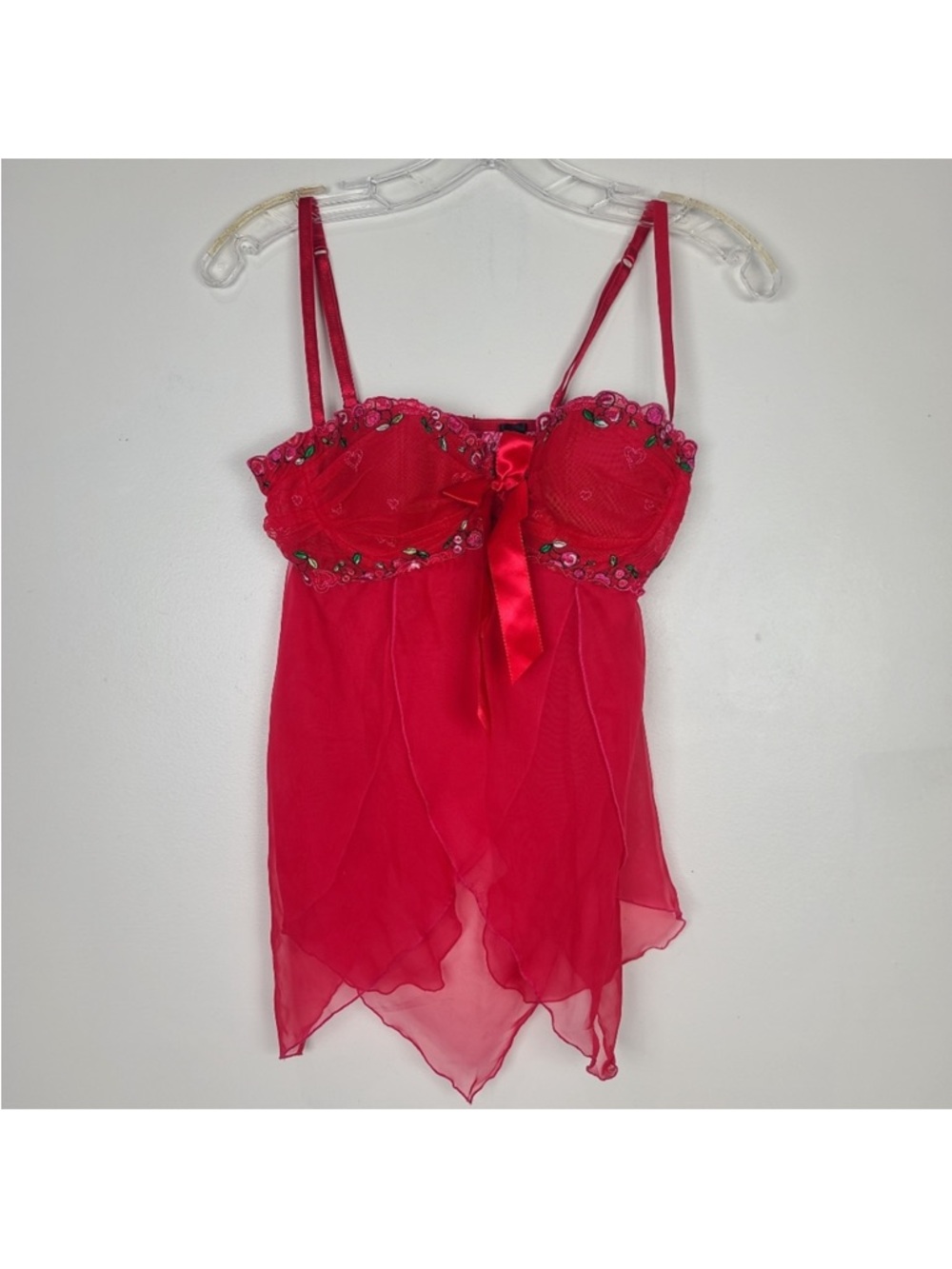 Victoria's Secret Red Sheer Babydoll Chemise with Embellished Bust